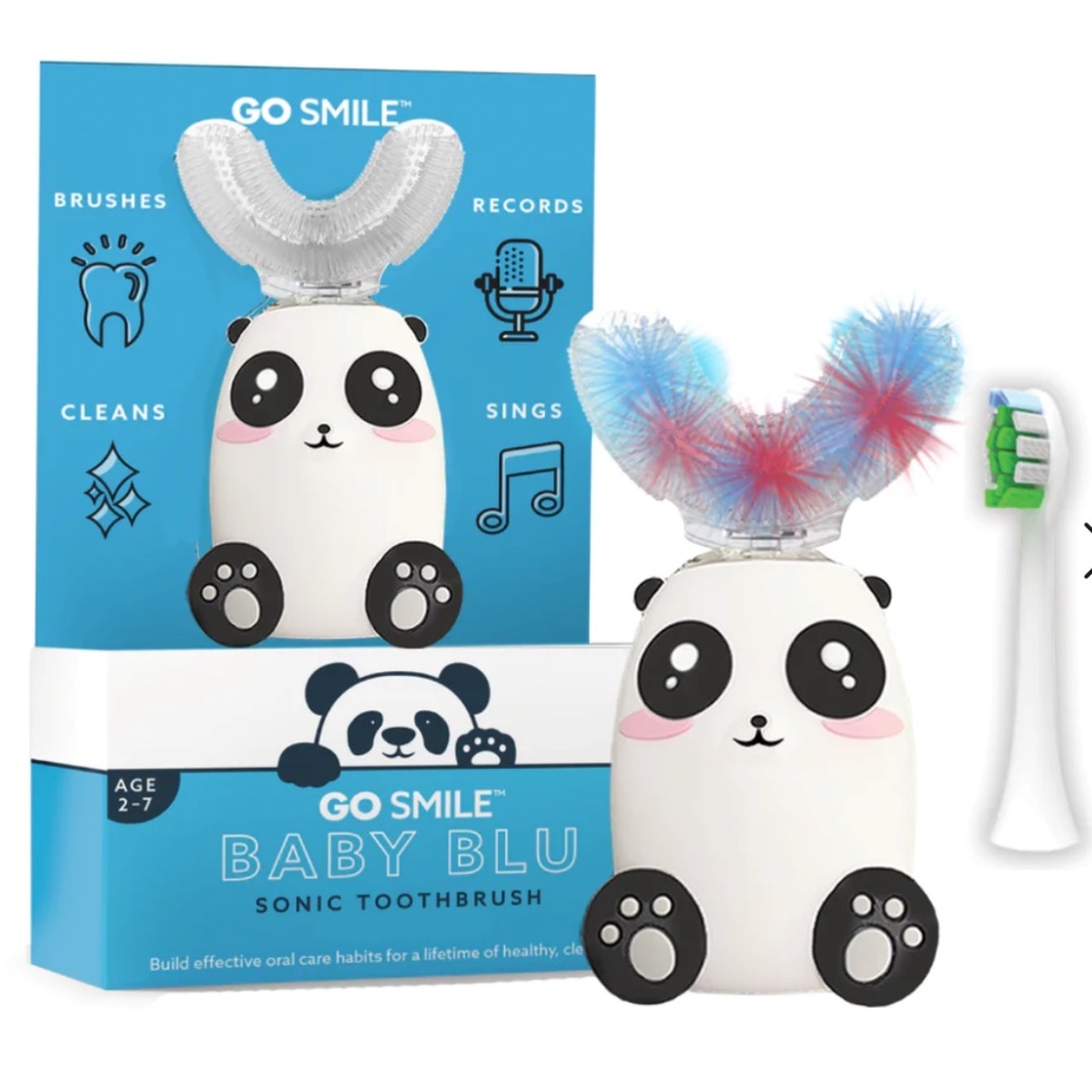 BRAND NEW! Go Smile Baby Blu Sonic PANDA Toothbrush for Kids + Bonus Brush Head